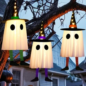 Halloween Decorations Scary Hanging Witch Ghost Witch Hat Lights For Yard Garden - Picture 1 of 14