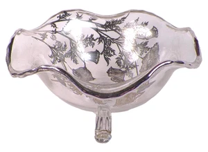 Silver City Candy Dish Bowl Flanders Poppy Flowers Overlay Elegant Glass Vintage - Picture 1 of 5