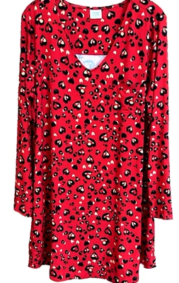 Womens L Soma Chicos Red Hearts Animal Print Pajama Top Shirt Sleep Night Gown - Image 1 of 4