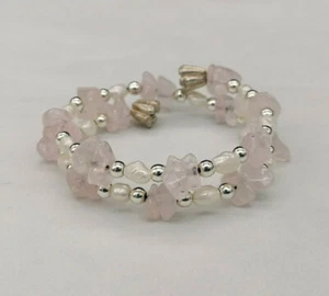 bracciale da donna quarzo rosa perla bianca naturale a molla regolabile - Foto 1 di 7