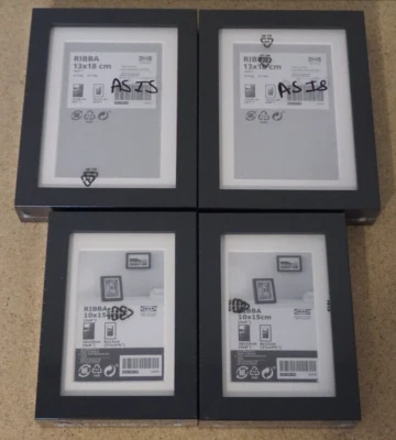 (4 Set) IKEA RIBBA 5" X 7" + 4" X 6" Picture Photo Frames Black Edge Portrait - Image 1 of 3