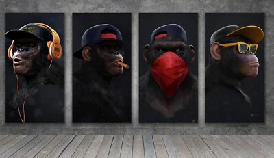 Banksy 3 Wise Swag Monkeys POSTER CANVAS PAINTING ART PRINT WALL  STREET  1265 - Image 1 of 4