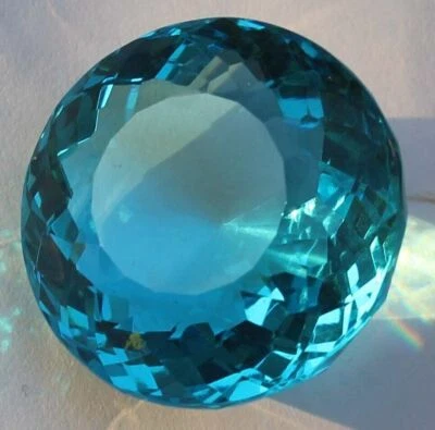 Large Swiss Blue Topaz 144 Ct Faceted Round Cut Loose Gemstone Gift for Birthday - Image 1 of 4