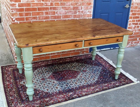 English Pine Antique Desk With 2 drawer / Table Cover