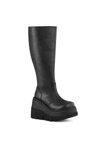 Botas hasta la rodilla DemoniaCult SHAKER-100WC negras plataforma cuña pantorrilla ancha EN STOCK - Imagen 1 de 4