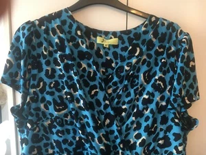 Short slv Jolie Moi blue / black animal print midi dress size 22 with pockets - Picture 1 of 7