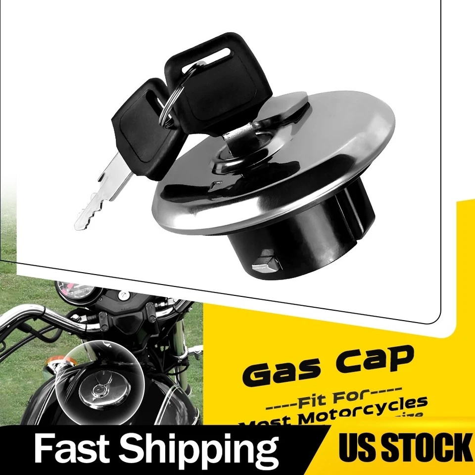 Universal Silver Motorcycle Fuel Gas Tank Cap Lock Cover Aluminum with 2 Keys - Image 1 of 4