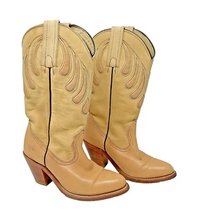 Vintage EUC Frye Western Boots 7178 Pink Tan Leather Womens 5B USA MADE COWBOY - Picture 1 of 13