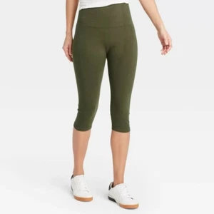 Nuovo! Leggings Capri senza cuciture verde oliva S/M misto cotone a vita alta S/M - Foto 1 di 6