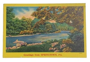 Greetings From Springtown Pennsylvania Postcard Linen Unposted - Picture 1 of 2
