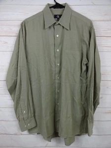 Calvin Klein Herren Khaki Größe L 16 34/35 100% Baumwolle Langarm Hemd mit Knopfleiste - Bild 1 von 7