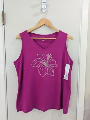 NWT Coral Bay Sz. L Purple/Stud Floral Design Sleeveless Florida Tank - Image 1 of 4