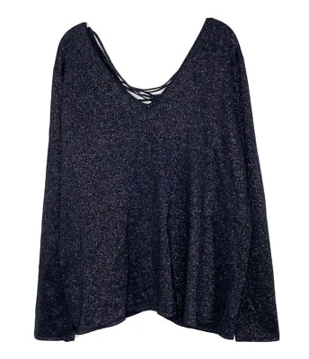 NEW YORK & COMPANY V Neck Metallic Lace Up Back V Neck Sweater Sz XXL C2 - Image 1 of 4