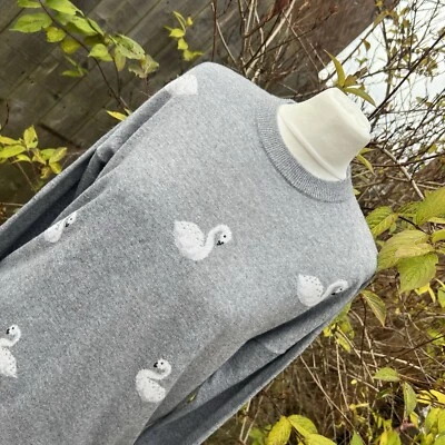 Próximo Jersey Gris Swan Diamante Patrón Tejido Fino Ligero Mezcla Lana Reino Unido 14 Foto 1 de 4