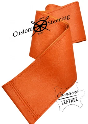 FOR 1990-2016 LAND ROVER DEFENDER ORANGE LEATHER STEERING WHEEL COVER DIY - image 1 of 4