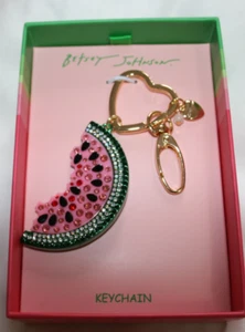 Handbag Charm Keyring gold tone metal Green Pink Crystals Watermelon Slice NIB - Picture 1 of 2