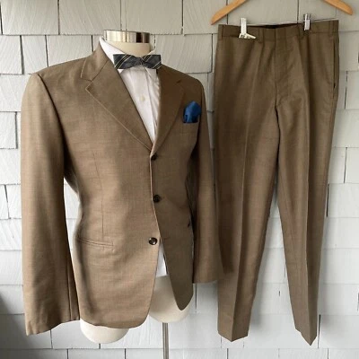 60’s Style Shiny Olive Green 3-Button 2pc Mens Vintage Suit W/Paisley Lining—42 - Image 1 of 4