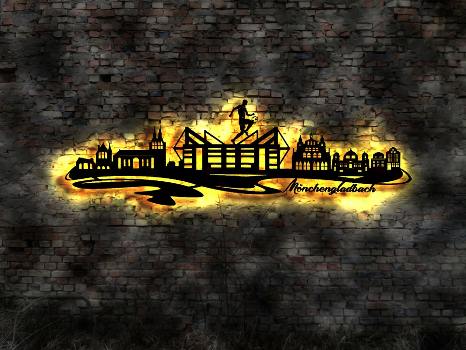 MMV 3D LED Mönchengladbach Wandbild Wandtattoo Skyline Wandsticker Aufkleber Buch