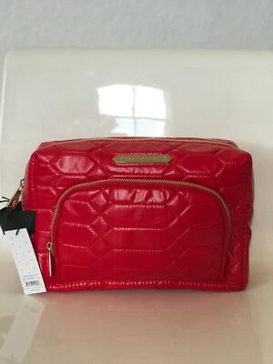 Bolsa cosmética acolchoada Aimee Kestenberg Isabela diamante vermelho píton dourada nova com etiquetas - Imagem 1 de 3