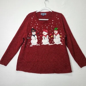 EUC Karen Scott Womens 0X Red Xmas Snowman Sweater Soft Stretchy Grandma Core - Picture 1 of 17