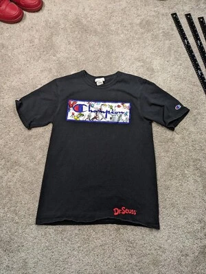 Camisa Champion Para Hombre Mediana Dr Suess Gato Negra Logo Cuello Redondo Algodón Años 90 Y2K De Colección Foto 1 de 4