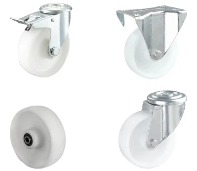 SET Transportrolle Nylon Kunststoff 80 100 125 160 200 mm Lenk Bremse Bock Rolle - Bild 1 von 4