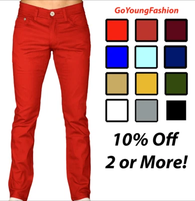 Mens Slim FIT Stretch Chino Trousers Casual Flat Front Flex Classic Full Pants - Image 1 of 4