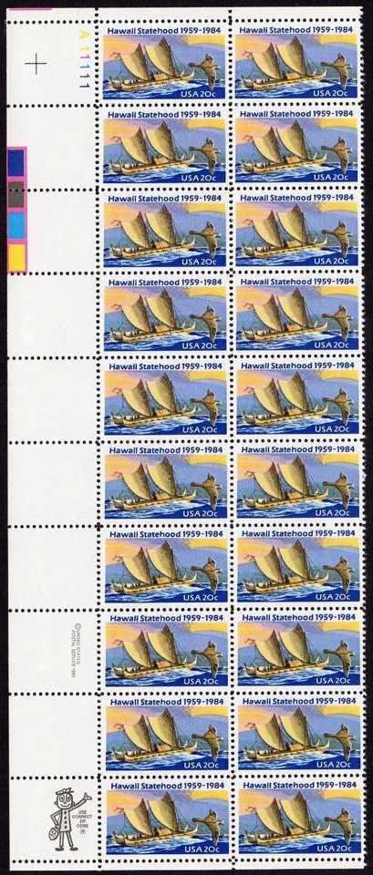 Scott #2080 Hawaii Plate Block of 20 Stamps - MNH UL - Image 1 of 1