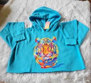Tiger Queen Damen Cropped Hoodie Vibrant Tiger Graphic Kordelzug Kapuze - L - Bild 1 von 7