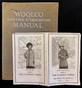 1916 Woolco Knitting & Crochet Manual + Fleisher Yarns Leaflet Book Not Copy - Imagen 1 de 11