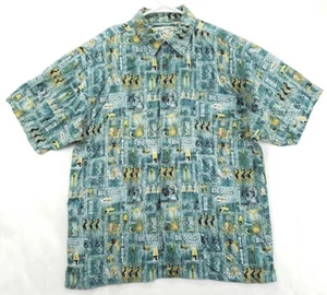 Big Dogs Shirt Mens Small Teal Yellow Hawaiian Tribal Classic Button-Up - Picture 1 of 10