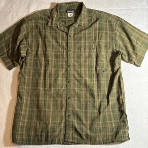 Vtg Patagonia Puckerware Shirt Men Large Plaid Short Sleeve Seersucker Button Up - Picture 1 of 4