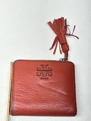 Mini Cartera Tory Burch Taylor Amapola Naranja Guijarro Cuero Cremallera Monedero Foto 1 de 4
