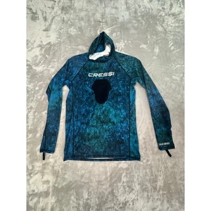 Cressi Mens RashGuard LongSleeve Hooded SunProtection Blue Green Tie Dye UPF 50+ - Picture 1 of 11