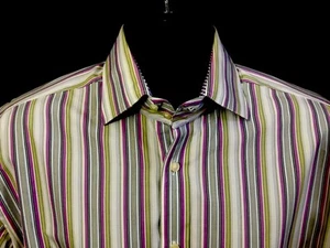 Tailorbyrd Collection Men’s Designer L/S Striped Casual Shirt Flip Cuffs L - Picture 1 of 6