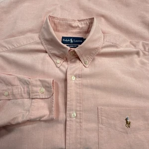 Ralph Lauren Oxford Shirt Men's Medium Classic Fit Pocket Flesh Polo Pony Pink - Picture 1 of 12