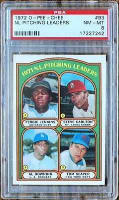 1972 O Pee Chee NL Pitching Leaders Tom Seaver Mets, Carlton, Jenkins Cubs PSA 8 - Image 1 of 2