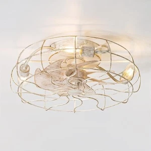 19 Zoll Innen Gold/Weiß Käfig Deckenventilator mit Lichtset & Fernbedienung - Bild 1 von 8