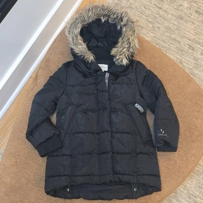 Abrigo de invierno negro Catimini para niña pequeña Parka acolchada capucha forrada de piel talla 3 Foto 1 de 4