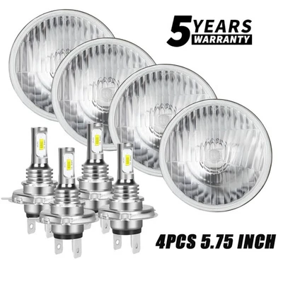 4PCS 5 3/4" 5.75 Inch Round LED Headlight Kit For Chevy Caprice 4-Door 1966-1976 - Image 1 of 4