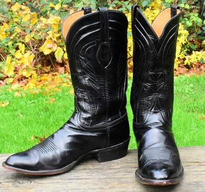 Antigo Lucchese Classics Masculino Preto Feito à Mão Tamanho 13D Couro de Cowboy Ocidental Fabricado nos EUA - Imagem 1 de 4