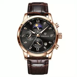 LIGE Herren Armbanduhr Chronograph Gehäuse Roségold Zifferblatt Schwarz - Bild 1 von 5