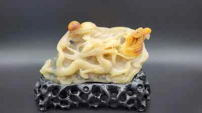 Escultura china de colección de dragón de piedra Shoushan y fénix Foto 1 de 4