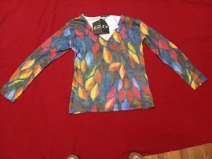 C.O.Z.Y SML COLORFUL TOP, NEW W/TAGS. MATERIAL IS COZY. Bust is 32, Lgth, 23. - Picture 1 of 4