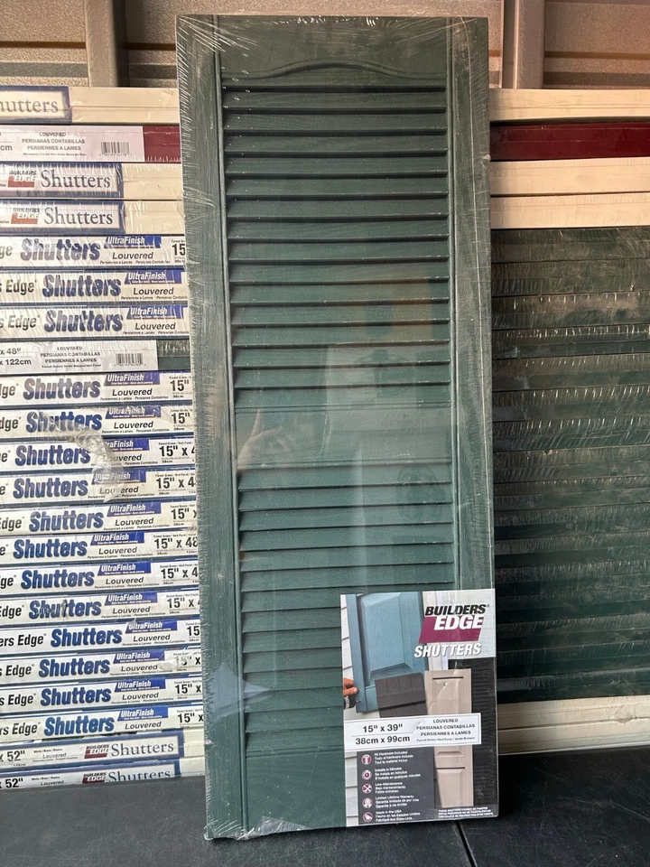 BUILDER'S EDGE 15x48 LOUVERED VINYL EXTERIOR FOREST GREEN SHUTTERS (PAIR) - Image 1 of 1