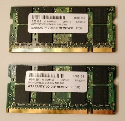 RAM 2 GB SAMSUNG - SODIMM 2GB (2x1GB) PC2 5300S 555 M470T2953EZ3 - CE6 - Immagine 1 di 2