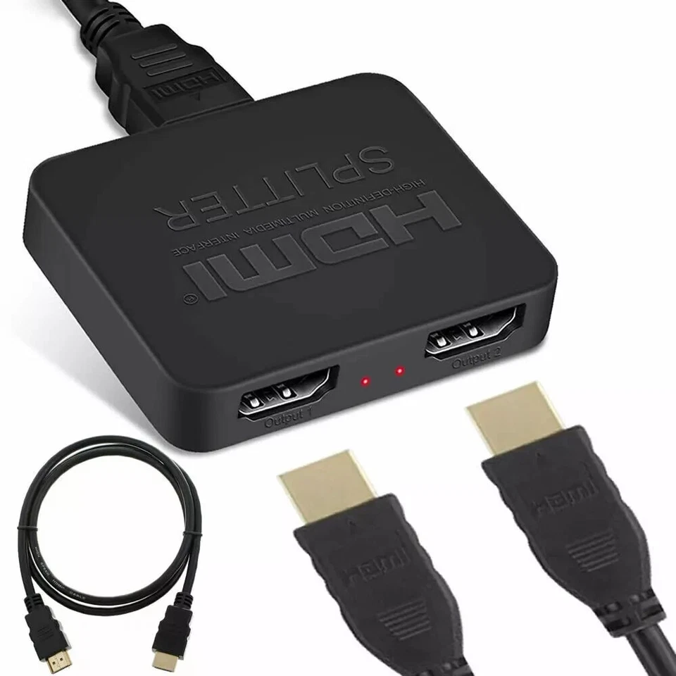 HDMI Splitter 1 Input 2 Output 4K HD Dual Output Adapter Cable 1 In 2 Out UHD - Image 1 of 4