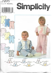 Simplicity Pattern #7995-Babies Romper & Bib in Sizes NB-S-M-L - Picture 1 of 1
