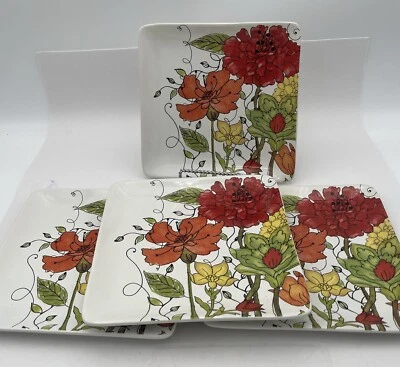 "Juego de 4 platos de ensalada usados certificados internacionales color panadería cuadrado 8"" bonito" Foto 1 de 4