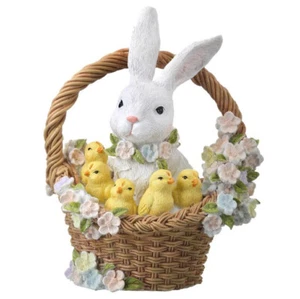 Resin Bunny and Chicks in Flower Basket - FAST FEDEX SHIPPING! - Picture 1 of 1